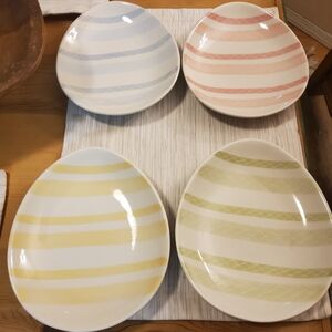 Pottery Barn Pastel Striped Ceramic Plates - Blue, Pink, Yellow, Green